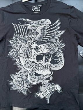 NWT Rebel Vengeance Japanese Samurai Skull Tapestry Woven Shirt AOP